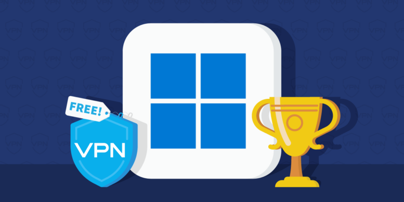 Windows logo, VPN logo, free label and trophy