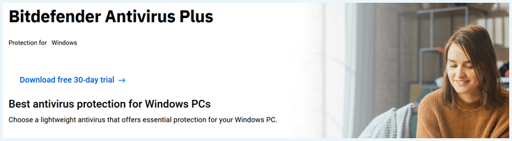 A screenshot of the Bitdefender Antivirus Plus page.
