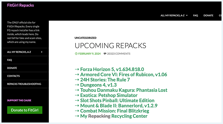 A screenshot of the FitGitl repacks torrent website