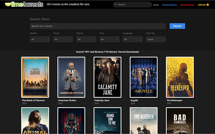 A screenshot of LimeTorrent's homepage