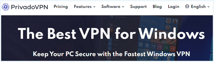 Screenshot of Privado VPN website about VPN for Windows
