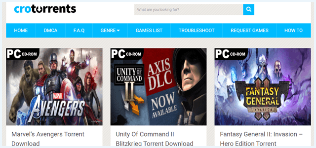 Homepage of the torrent website CroTorrents