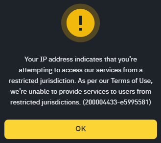 Screenshot with a warning about geo-restrictions