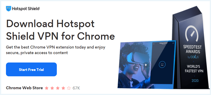 Landing page of the Hotspot Shield website regarding their VPN for Google Chrome