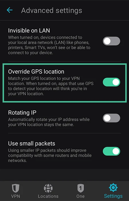 Screenshot of Surfshark, Advanced settings